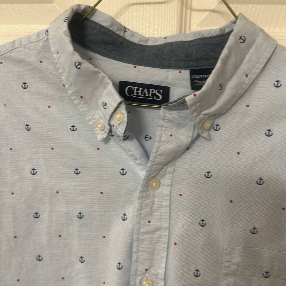 CHAPS Nautical Anchors Light Blue Men's Button Down Pocket Shirt Sz XXL